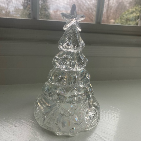 Vintage Iridescent Carnival Glass Christmas Tree With Presents and Teddy Bear - Picture 3 of 6